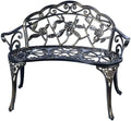 JARDIN DE CENTENNIAL Patio Garden Bench Metal Park Bench Cast Aluminum Outdoor Furniture with Floral Rose for Patio,Park,Lawn,Yard (Copper)