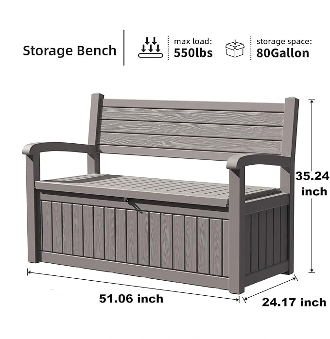 DRATO 75 Gallon Storage Bench Deck Box Outdoor Indoor,Lockable Durable All-Weather Seating with Hidden Storage,Deck Storage for Garden, Pool, Patio