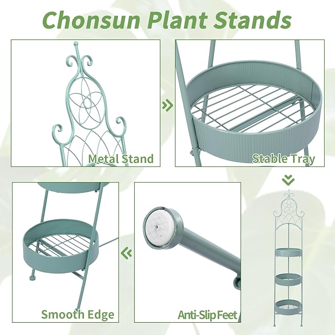 Plant Stands Indoor 3 Tie Green Metal Corner Shelf Plant Pot Holder Planters for Outdoor Plants Patio Balcony