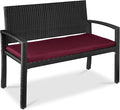 Best Choice Products Outdoor Bench 2-Person Wicker Garden Patio Benches Seating Furniture for Backyard, Porch w/Seat Cushion, 700lb Capacity - Deep Burgundy/Black