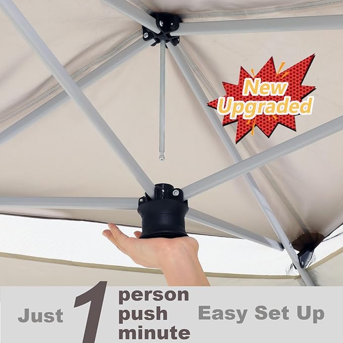 COBIZI 12x12 Pop Up Gazebo On Clearance - Upgrade Easy Up Metal Outdoor Canopy Waterproof - Portable Gazebo with Mosquito Nettings, 4 Ropes 8 Stakes and Carry Bag for Patio Garden(Khaki)