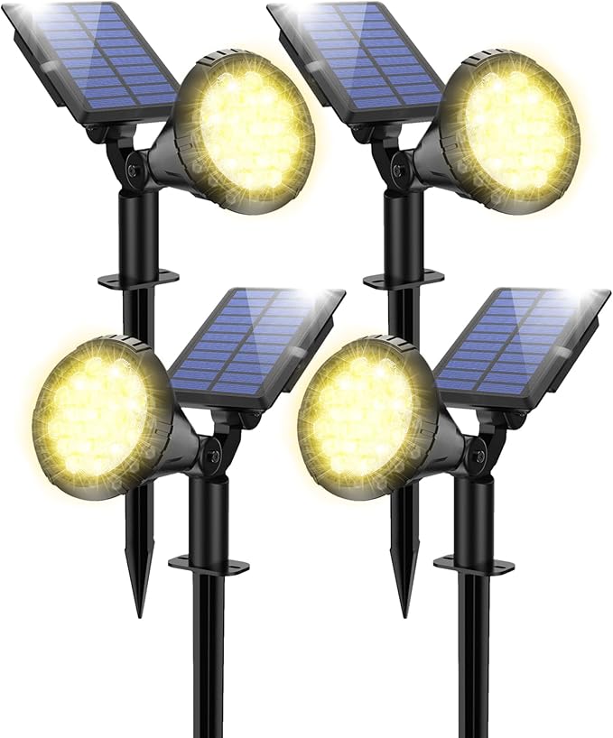 Solar Spot Lights for Outside, 21 LED Outdoor Solar Lights for Yard, 4 Pack Solar Spotlights Waterproof Auto On/Off for Landscape, Wall, Garden, Pool, Tree, Pathway and Driveway(Warm White)