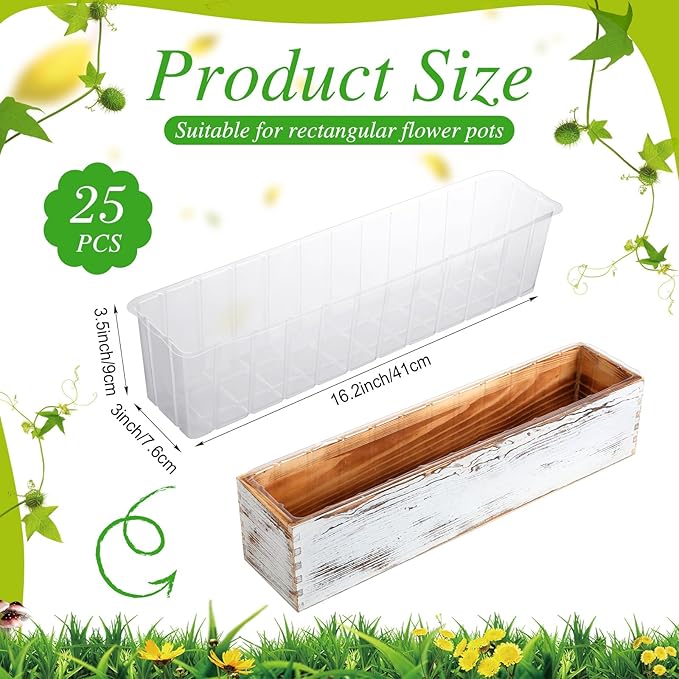 Domensi 25 Pcs Plastic Liners for Planters Planter Box Liner Clear Rectangular Plastic Window Flower Box 16.2" l x 3" W x 3.5" H for Indoor Outdoor
