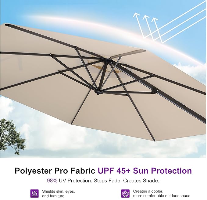 PURPLE LEAF 11 Feet Patio Umbrella with Base Outdoor Cantilever Round Umbrella Aluminum Offset Umbrella with 360-degree Rotation for Garden Deck Pool Patio, Beige
