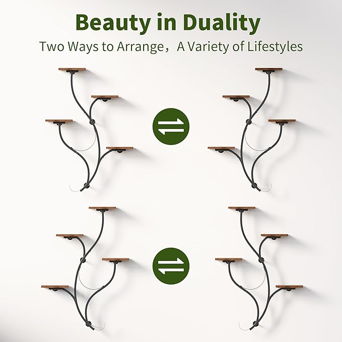 LATIBELL 2 Packs Wall Planters for Indoor Plants 8 Tiered Wall Mount Plant Holder Hanging Planters Wall Decor Living Room Plant Stand Indoor Wall Planter Plant Hanger Window Plant Shelves for Home