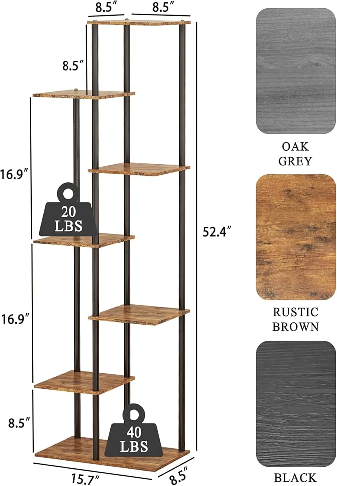 Plant Stand Indoor 7 Tier 8 Potted Metal Wood Plant Shelf, Multiple Flower Pots Corner Tall Plant Holder Stands for Living Room Balcony Bedroom, Rustic Brown