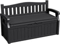 Greesum 80 Gallon Outdoor Storage Bench Deck Box with Cushion & Armrest, Lockable, Waterproof UV Resistant, Comfortable Seating for Patio, Pool, Garden, Black
