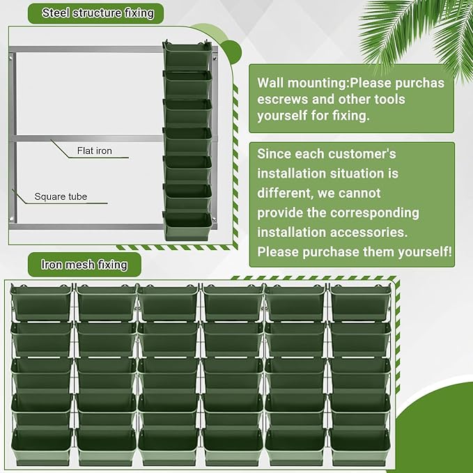 30 Set 60 Pocket Vertical Stackable Wall Planters Kit Outdoor Self Watering Plastic Planter Grow Hang Mount System for Strawberry Flower Vegetable Home Fence Balcony Wall Decor