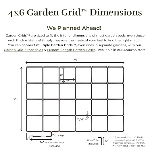 Garden Grid Watering System | Square Foot Gardening Grid & Irrigation in One | Pre-Assembled Watering Grid and Square Foot Garden Style Planting Template | USA-Made Quality | Size: 4x6 – Dims: 44"x66"