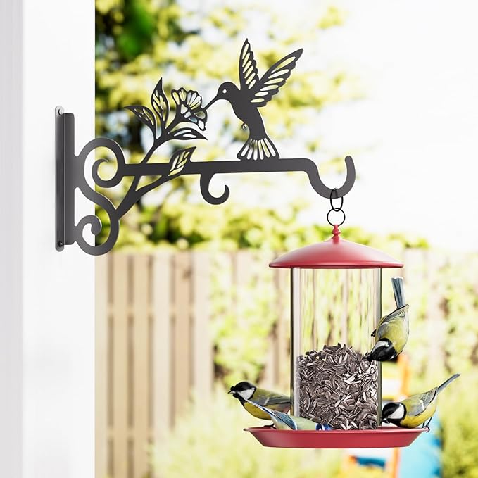 2-Pack Aesthetic Plant Hangers Outdoor – 10 Inch Metal Hanging Plant Bracket with Beautiful Hummingbird Pattern – Anti Rust Plant Hooks for Hanging Plants, Bird Feeder, Windchime, Lantern