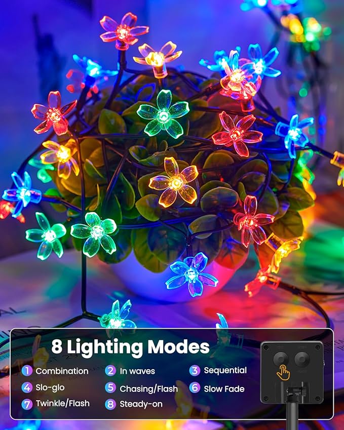 Brightown 60 LED Flower Solar String Lights Outdoor Waterproof Fairy Lights for Garden Yard Fence Patio Christmas Tree Wedding Party Decor, Multicolor