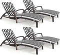 Chaise Lounge Chairs Outdoor Set of 4, Comfy Outside Wicker Patio Pool Lounge Chair w/ 5 Adjustable Back Angle, Cup Holder, Thicken Cushion
