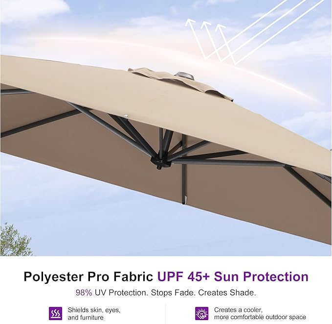 PURPLE LEAF 10 Feet Square Cantilever Umbrella Patio Umbrella with Base Outdoor Umbrella Aluminum Offset with 360-degree Rotation for Garden Deck Pool Patio Taupe