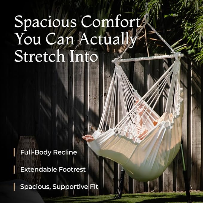 Indoor Hanging Chair for Bedroom, Patio, Porch or Room - Hammock Swing Chair - Outdoor & Indoor Swing for Adults - Quick & Easy Setup with Hardware Kit – Spacious Full Body Support – Holds 440 Lbs