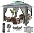 COBIZI 12x12 Pop Up Gazebos On Clearance - Upgrade Easy Up Metal Outdoor Gazebo Waterproof - Portable Gazebo with Mosquito Nettings, 4 Ropes 8 Stakes and Carry Bag for Patio Garden(Dark Gray)