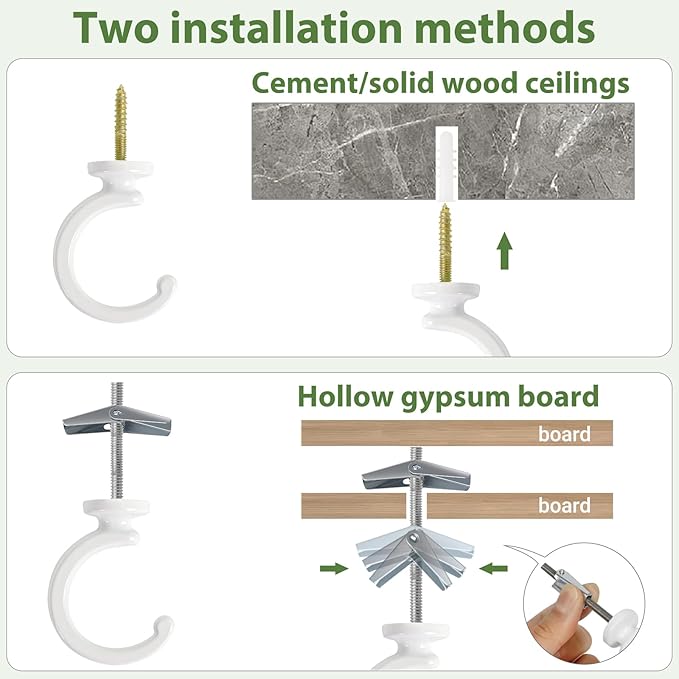 Mkono Ceiling Hooks for Hanging Plants, Swag Hook Plant Wall Hanger Heavy Duty for Hanging Planter, Chandeliers, Wind Chimes, Indoor Outdoor Decorative Hooks (2 Pack White)