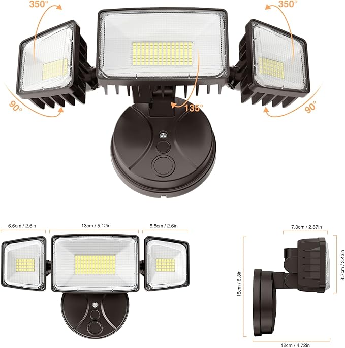 Onforu 100W 11000LM Flood Lights Outdoor, Brightness Security LED Flood Lights with 3 Adjustable Heads, Switch Controlled, IP65 Waterproof 6500K Outside Exterior Flood Light for Yard Garage Eave Patio