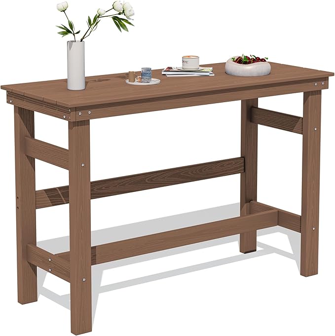 SERWALL 41" Outdoor Bar Table, All Weather HDPE Patio Bar Counter Height Table, Rectangle Patio Bar Table for Outside, Garden, Backyard, Balcony, Poolside, Brown