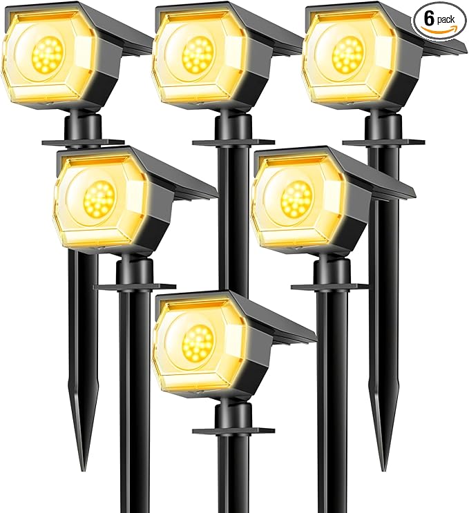 6 Pack Solar Spot Lights Outdoor, Solar Spotlights Outdoor Waterproof 2-in-1 Auto On/Off Landscape Lighting for Outside Yard Wall Garden Pathway(Warm White)