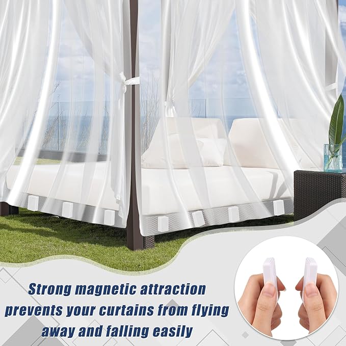 18pcs Outdoor Curtain Weights, Plastic Wrapped Magnetic Drapery Weights, Waterproof Heavy Duty Curtain Magnets Flag Weights for Heavy Wind, Shower Outside Curtain, Tablecloth (White)