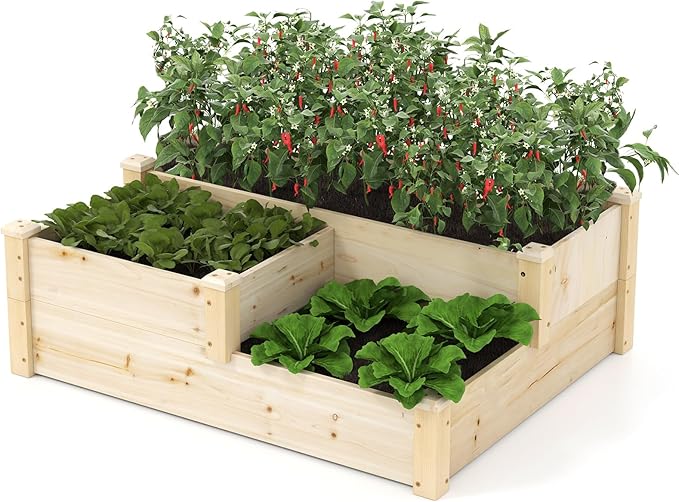Giantex Raised Garden Bed, Wood Planter Box for Vegetables Flowers Fruit Herb, Easy Assembly, Garden Box Container for Backyard, Patio, Balcony (43" Lx35 Wx14.5 H)