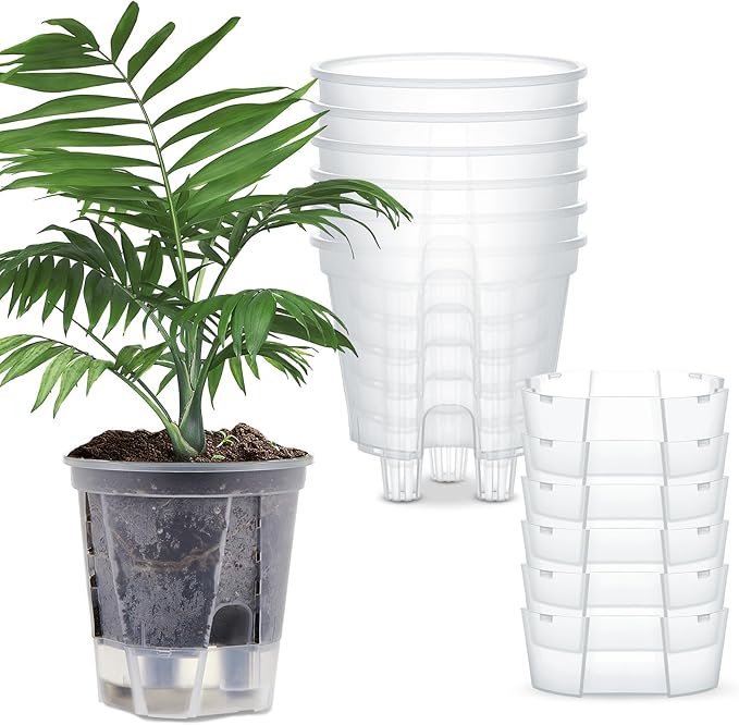 Self Watering Pots for Indoor Plants with Deep Reservoir and High Drainage Holes for Outdoor Plants and Flowers, Bare Root Planter(4.72'',Clear,6 Pcs)