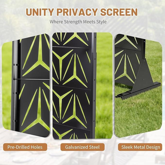 VINGLI Privacy Fence Panels, 72H’’ x 47W’’ Metal Privacy Screen Freestanding, Decorative Privacy Panels for Patio Garden Pool, Outdoor & Indoor (Y-Shaped)