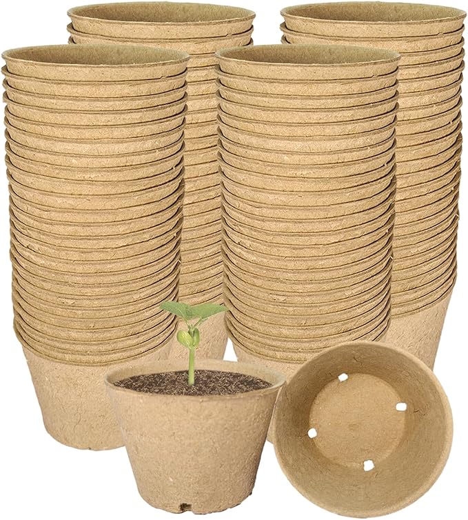100 Pack 4 Inch Peat Pots, Biodegradable Seed Starter Pots with Drainage Holes for Indoor/Outdoor Gardening, Eco-Friendly Garden Germination Nursery Pots. (100, 4 Inch)