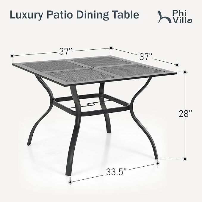 PHI VILLA 37 Inch Outdoor Dining Table Metal Steel Mesh Patio Dining Table Umbrella Table with 1.57" Umbrella Hole (Mesh)