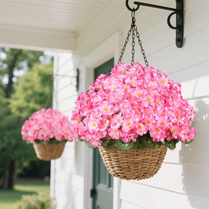 Artificial Geraniums Flowers for Outdoors, 6 Bundles Realistic Silk Fake Geranium, No Fade Faux Plants for Hanging Baskets, Window Boxes, Pots - Porch, Patio, Garden Decor(Pink)