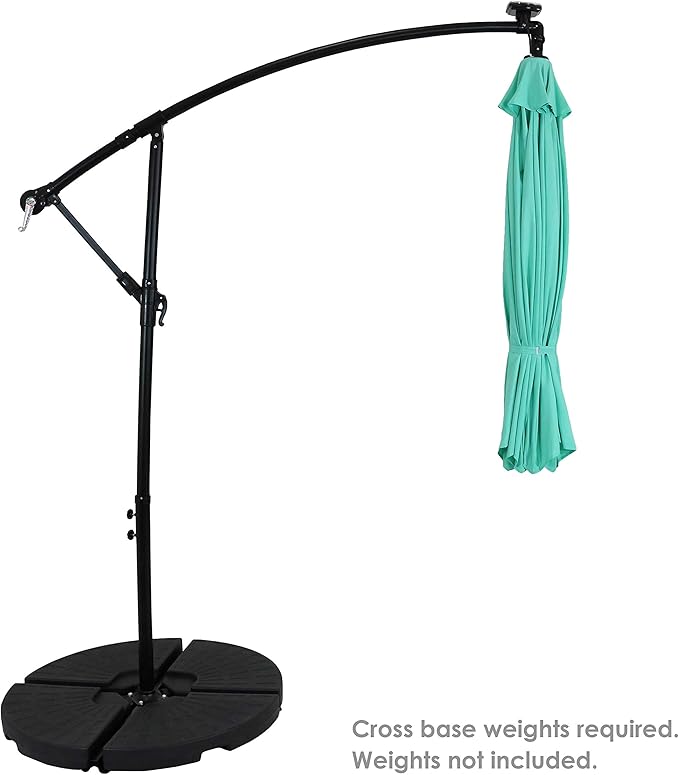 Sunnydaze 10' Solar Offset Patio Umbrella - Solar Cantilever Umbrella Outdoor with LED Lights - Polyester Shade, Air Vent, & Cross Base