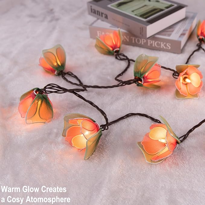 Decorative String Lights Plug in with 10 Incandescent Bulbs, Flower Garland Fairy Lights Connectable Weatherproof Outdoor Indoor for Wedding Garden Pergola Bedroom Porch Floral Home Decor (Multicolor)