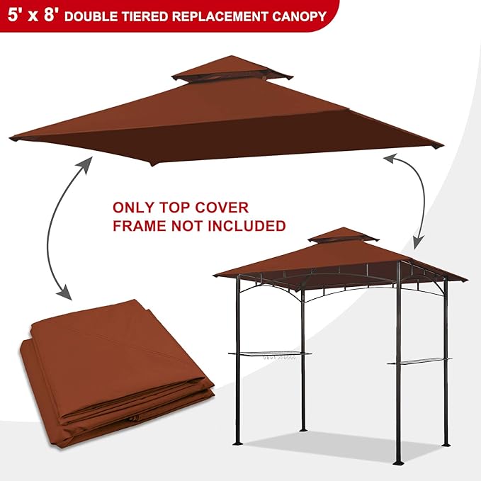 Eurmax USA High Performance Grill Gazebo Canopy Replacement Cover 5x8 BBQ Shelter Top (Rust Red)