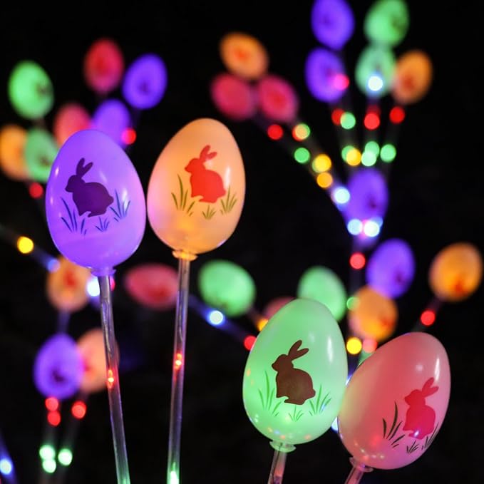 Lmtocs Solar Easter Decorations Outdoor Stake Lights, 2 Packs 16LED Solar Egg Lights for Easter Decor, Waterproof Outdoor Decor for Spring Garden Yard Pathway Lawn