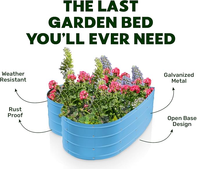 Plant & Plot Galvanized Raised Garden Beds Outdoor // Planter Raised Beds for Gardening, Vegetables, Flowers // Large Metal Garden Box (Teal) // Tool-Free Assembly