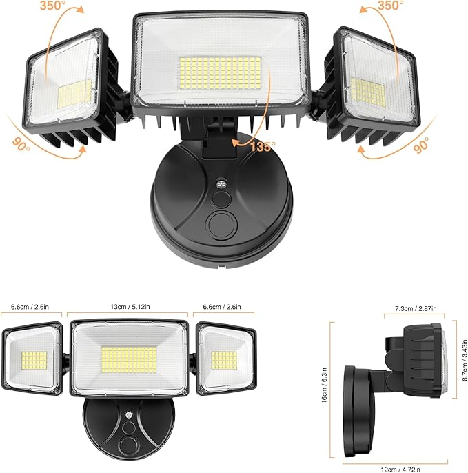 Onforu 100W 11000LM Flood Lights Outdoor, Brightness Security LED Flood Lights with 3 Adjustable Heads, Switch Controlled, IP65 Waterproof 6500K Outside Exterior Flood Light for Yard Garage Eave Patio