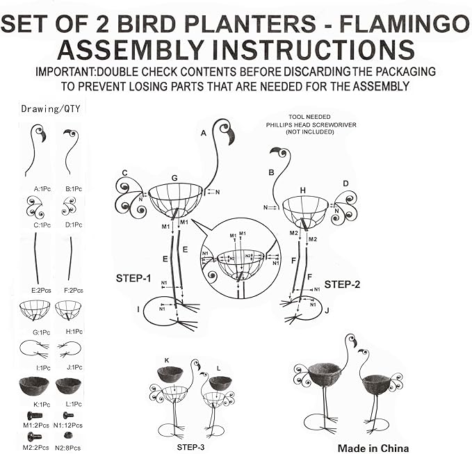 Metal Flamingo Planter with Basket -Garden Bird Planters for Outdoor Indoor Lawn,Yard,Porch,Patio, Garden Decorations（Set of 2）