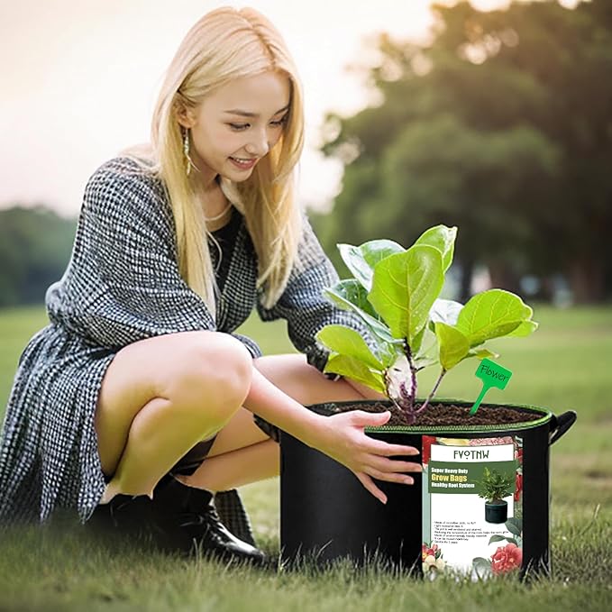 3-Pack 15 Gallon Plant Grow Bags, Thickened Nonwoven Fabric Pots with Handles,Sturdy Garden Planters Aeration Gardening Container to for Plants, Vegetables, and Flowers
