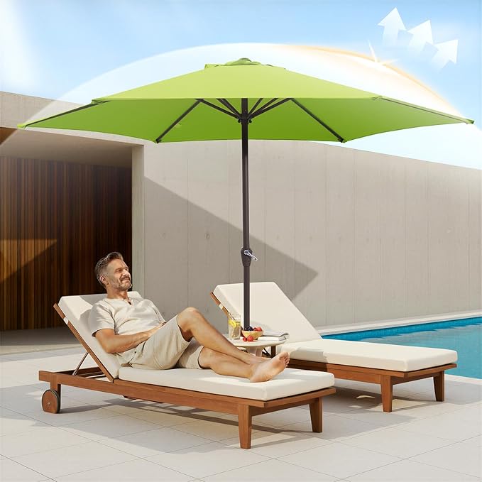 MEWAY 12ft Patio Umbrella Outdoor Table Umbrellas with Crank, Market Umbrella 8 Sturdy Ribs for Deck, Garden, Pool and Backyard, Apple Green