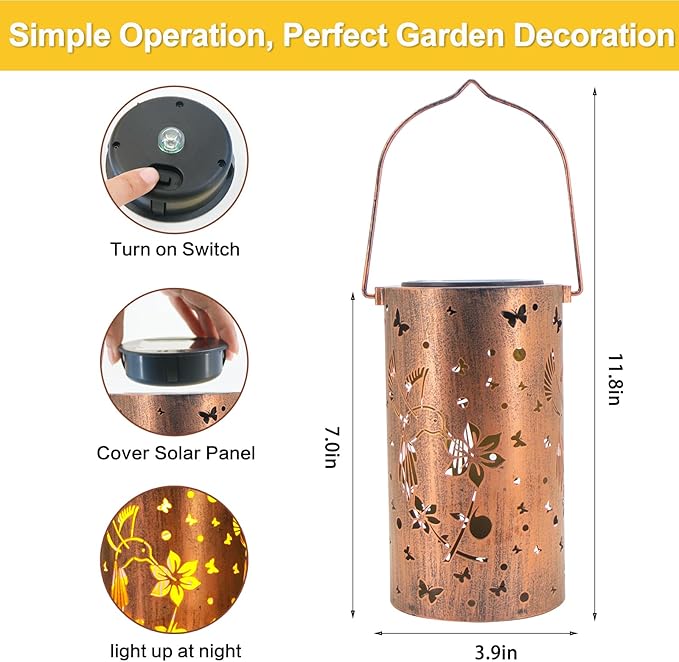 4 Pack Solar Lanterns Outdoor Waterproof Hummingbirds Birthday Gifts for Women Mom Grandma Garden Decor Hanging LED Decorative Light for Patio Yard Lawn Gardening Gifts