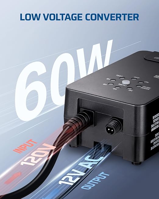 DEWENWILS 60W Low Voltage Landscape Transformer, 120V AC to 12V AC Outdoor Landscape Lighting, Dusk to Dawn Sensor & Timer, Weatherproof Low Voltage Transformer for Spotlights, Garden, Pathway