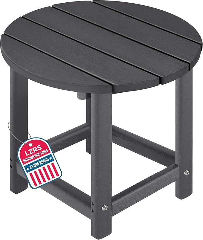 LZRS Round Adirondack Patio Side Table End Table, Outdoor Side Tables for Patio, Backyard,Pool, Indoor Companion, Easy Maintenance & Weather Resistant(Grey)