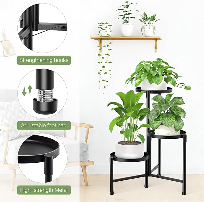 3 Tier Metal Corner Plant Stand Indoor Outdoor, Heightened widened 30'' Tall Multiple Flower Pot Display Holder, Iron Plant Rack Organizer for Living Room Garden Patio Balcony Office (black)