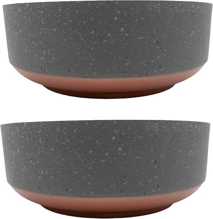The HC Companies 8 Inch Round Plastic Succulent Capri Bowl Decorative Indoor Flower Succulent Planter Pot with Drain Plug Hole, Faux Concrete Color with Copper Bottom Color (2 Pack)