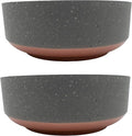 The HC Companies 8 Inch Round Plastic Succulent Capri Bowl Decorative Indoor Flower Succulent Planter Pot with Drain Plug Hole, Faux Concrete Color with Copper Bottom Color (2 Pack)