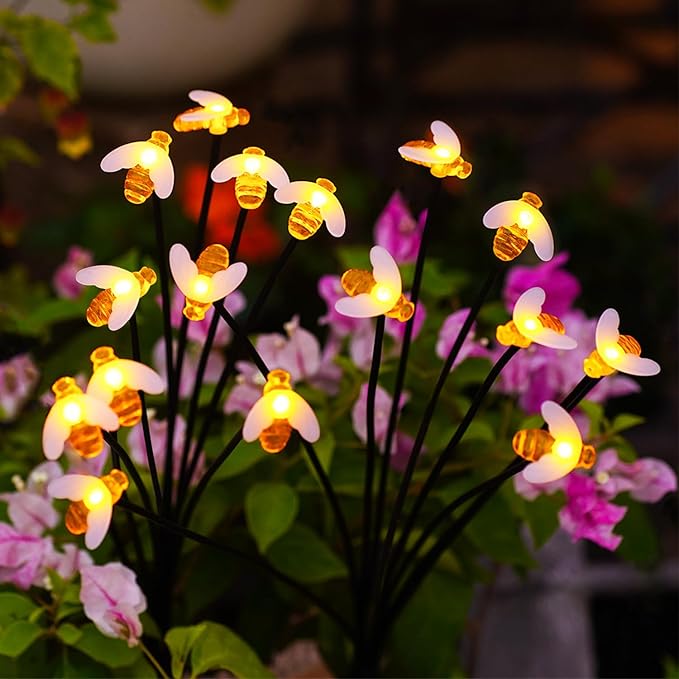 Nacome Solar Garden Lights for Outside – Landscape Decor,Yard Patio Decoration, Waterproof Swaying Bumble Bee(2Pack), Mom Gifts for Women