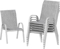 UDPATIO Patio Chairs Set of 6, Stackable Silver Outdoor Dining Chairs with High Back, Breathable Textilene Fabric Outdoor Chair All Weather, 350LBS Capacity for Garden, Backyard (Light Grey)