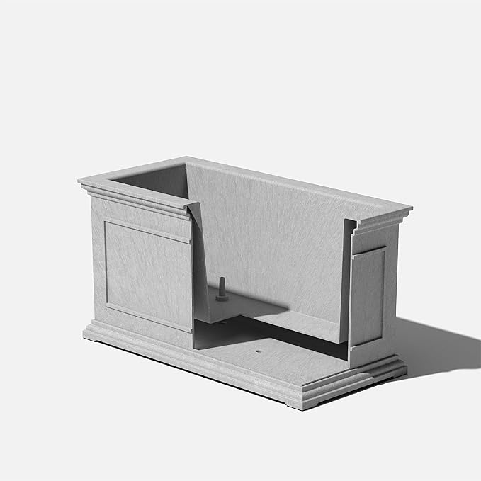 Veradek Brixton Series Large Plastic Planter - Gray, Outdoor, All-Weather Resistant, Dimensions 17.5"H x 16"W x 32"L, Classic Estate Design for Flowers, Trees, Shrubs