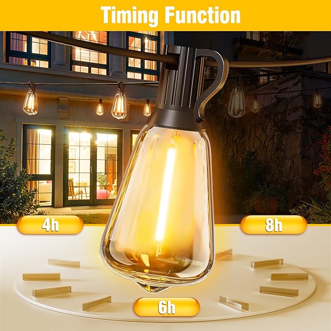 Solar String Lights Outdoor Waterproof with Remote & Timer, LED Shatterproof ST38 Bulbs, USB & Solar Powered Patio Lights for Backyard, Porch, Garden, Wedding, Christmas Decor (66FT)