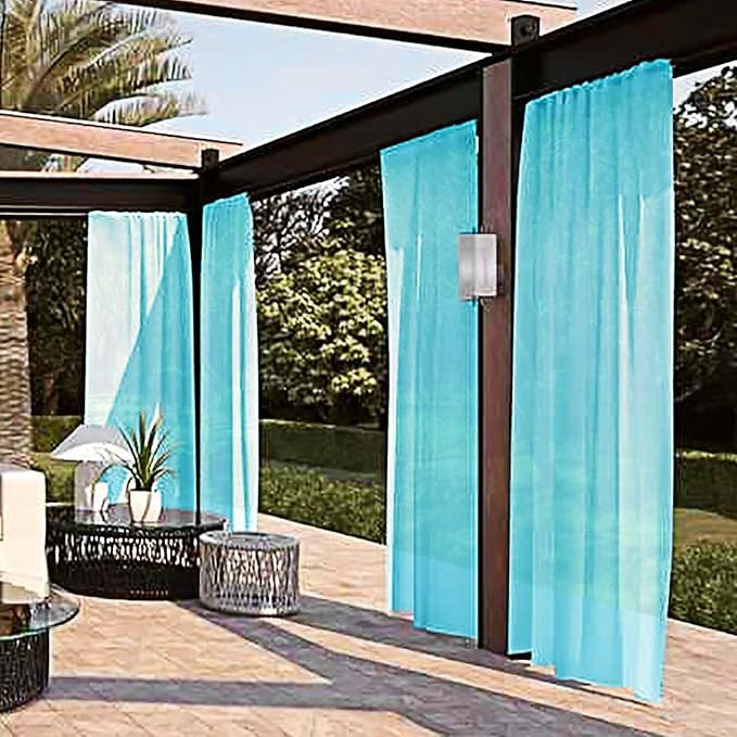 SpaceDresser Waterproof Outdoor Sheer Curtains for Patio - 2 Panels Rod Pocket Indoor Voile Sheer Curtain for Living Room,52W x 108L inch, Aqua